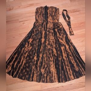 Elegant And Bespoke Shiny Copper Colored Floral Dress- Fits Like Sz Small